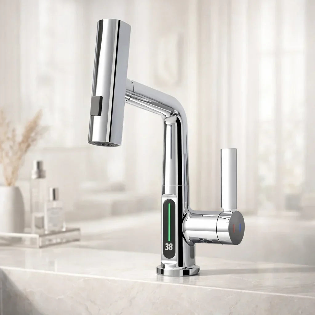 Wasserhahnaufsatz mit LED-Temperaturanzeige und 5 Strahlarten
