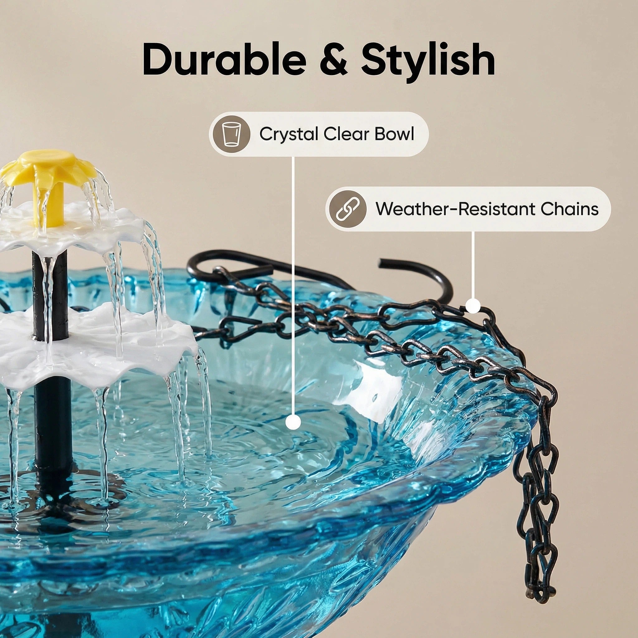 Hängender Solar-Springbrunnen mit Vogeltränke – Zweistufig, Ohne Kabel product image 6