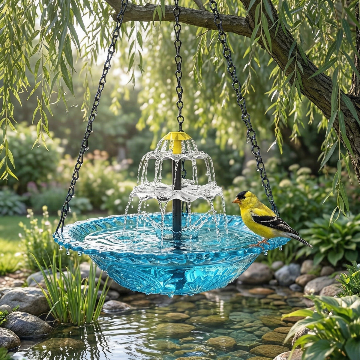 Hängender Solar Springbrunnen mit Vogeltränke – Zweistufig