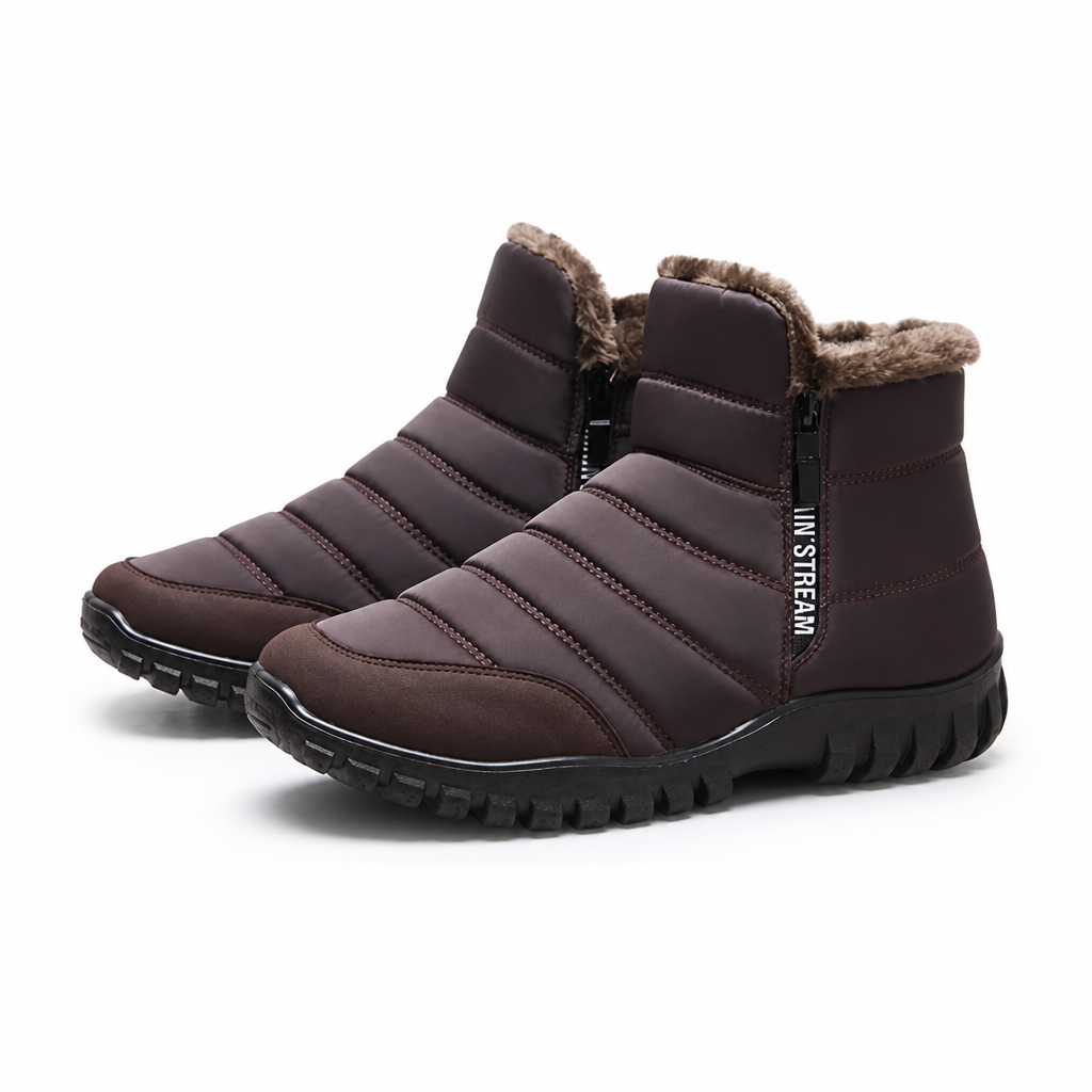 Waterproof winter ankle boots with platform sole and zipper