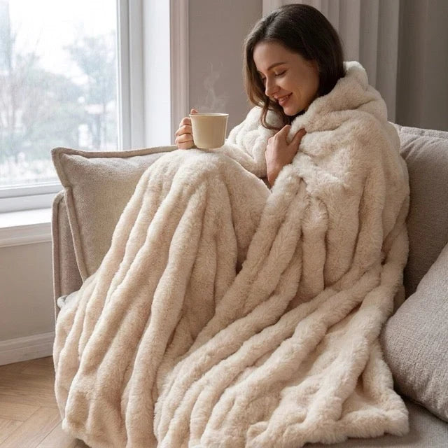 Kunstfell Kuscheldecke in Kaninchenfelloptik – weich und warm
