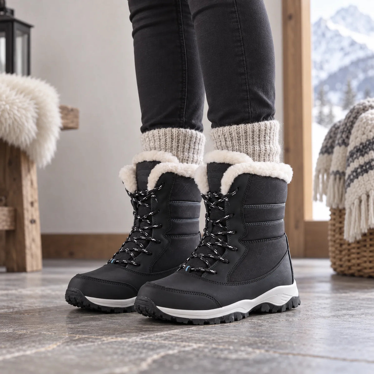 Lined winter boots with lacing - warm down to -40 °C
