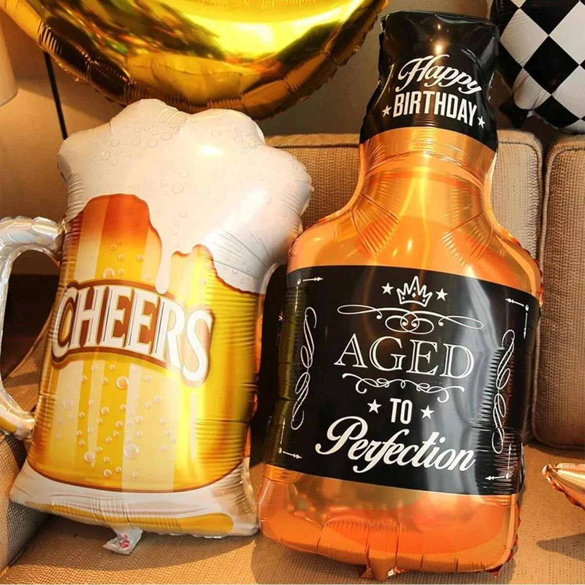 Flaschenförmige Partyballons Bier & Whiskey für Geburtstag und Oktoberfest