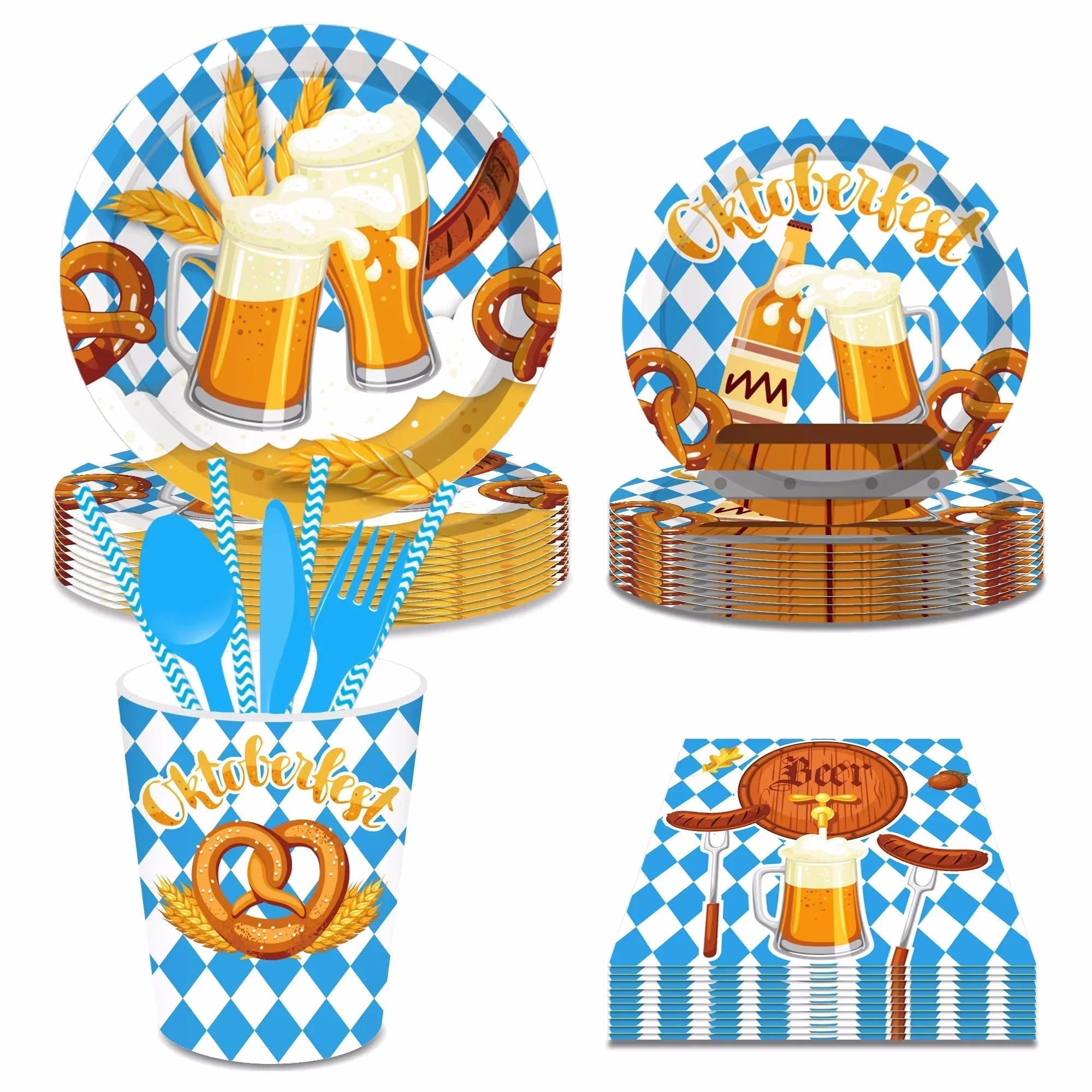 Oktoberfest Einweg-Partygeschirr Set 76-teilig blau-weiß