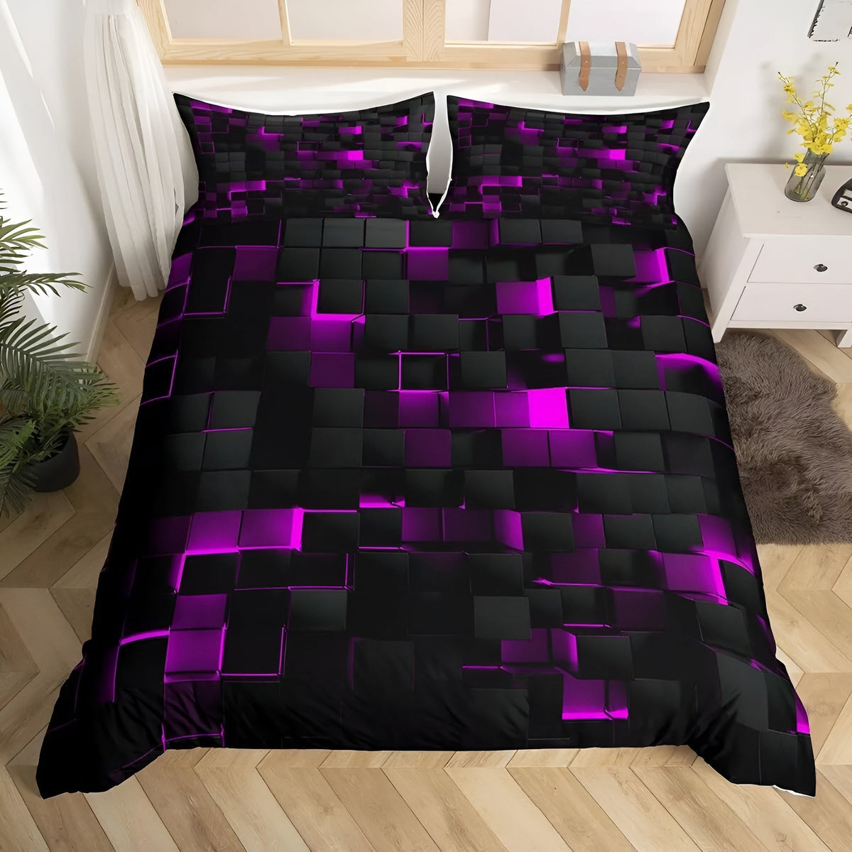 Bedding Set with Geometric 3D Neon Print – Microfiber