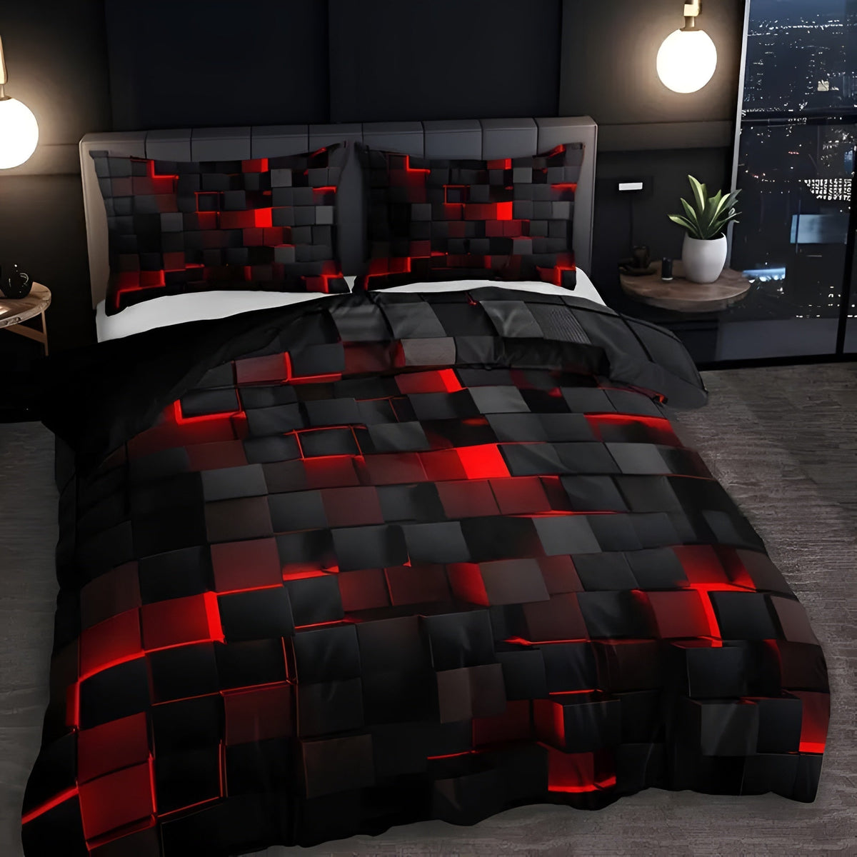 Bedding Set with Geometric 3D Neon Print – Microfiber