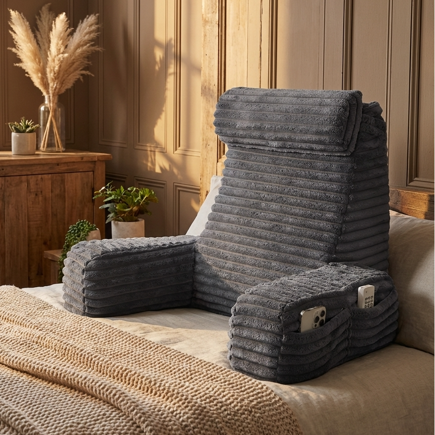 Back cushion with armrests and adjustable headrest