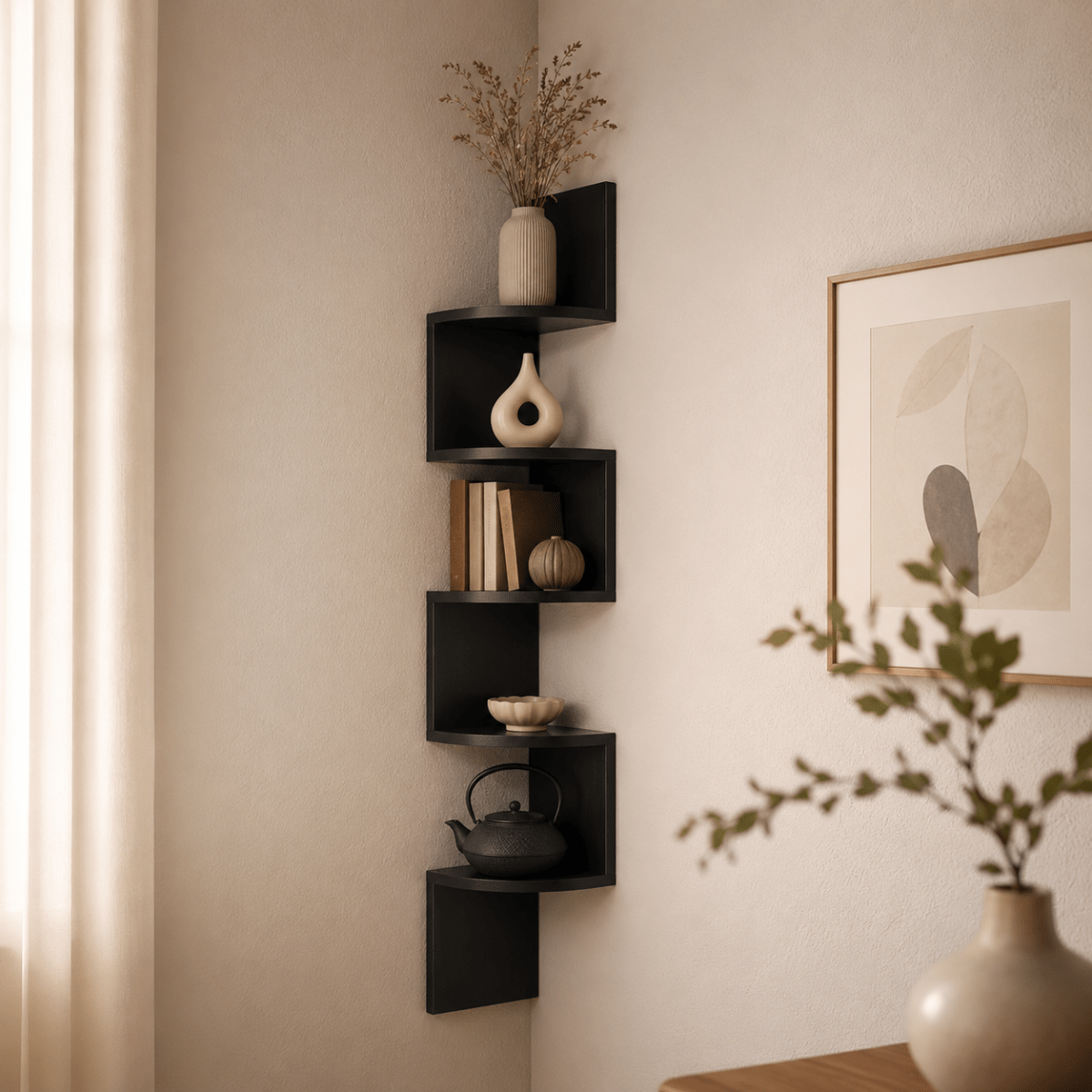 Multi-tier corner wall shelf – space-saving shelf for corners