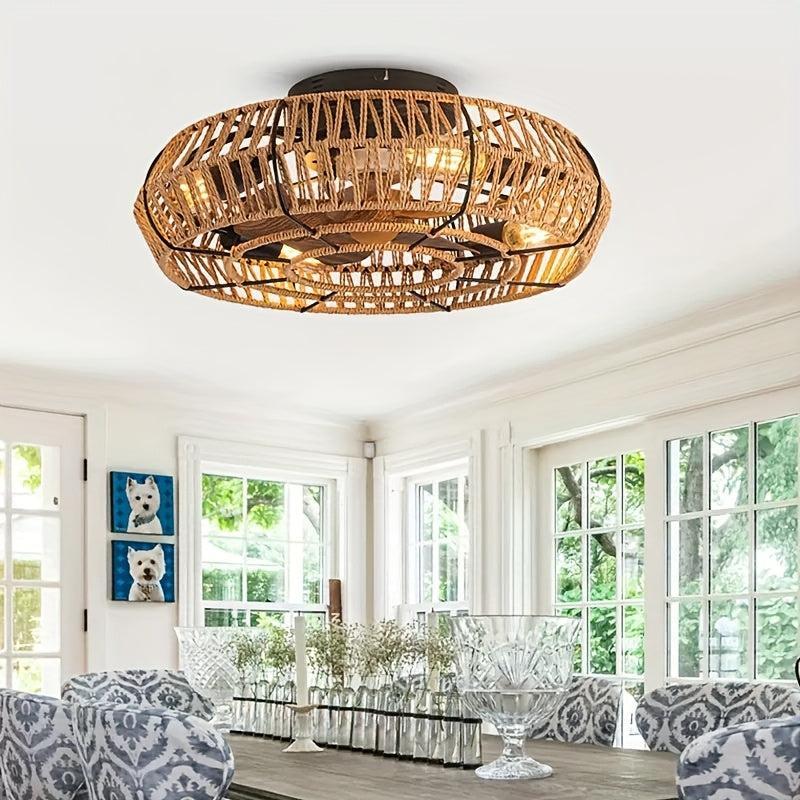 Ceiling fan with rattan shade – vintage style and lighting
