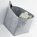 Felt storage box with leather handle and folding lid
