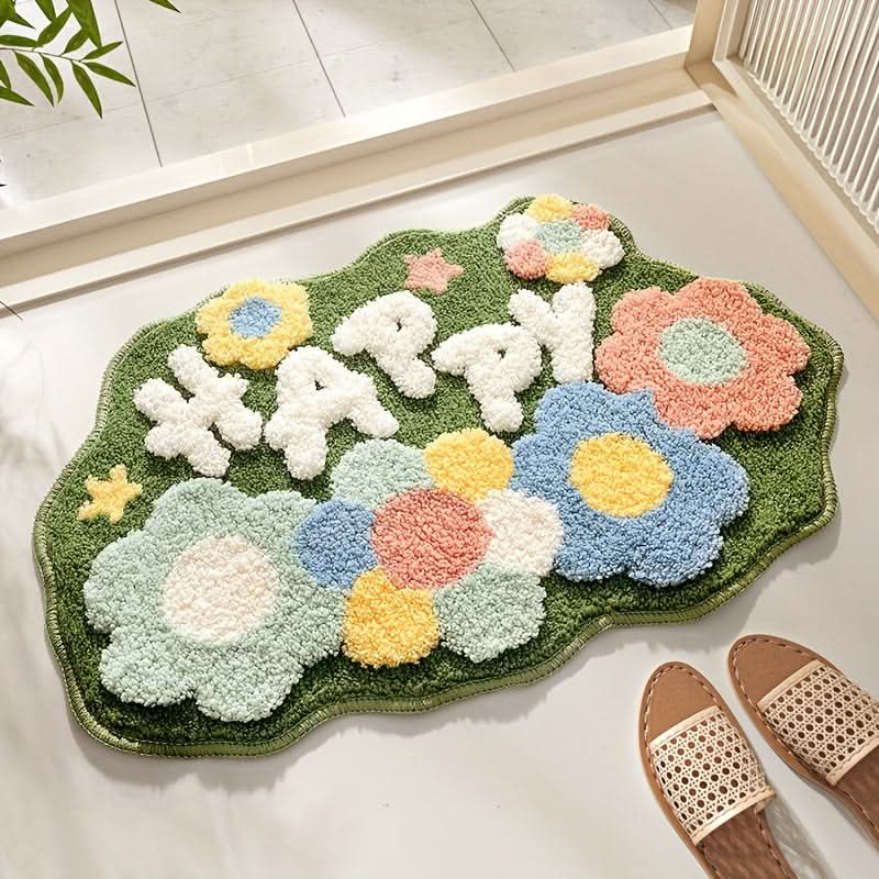 Absorbent bath mat with floral pattern - non-slip & soft