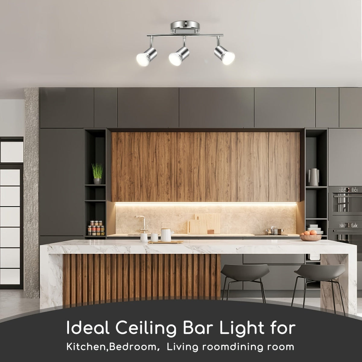 LED ceiling light with 3 adjustable GU10 spotlights for targeted lighting