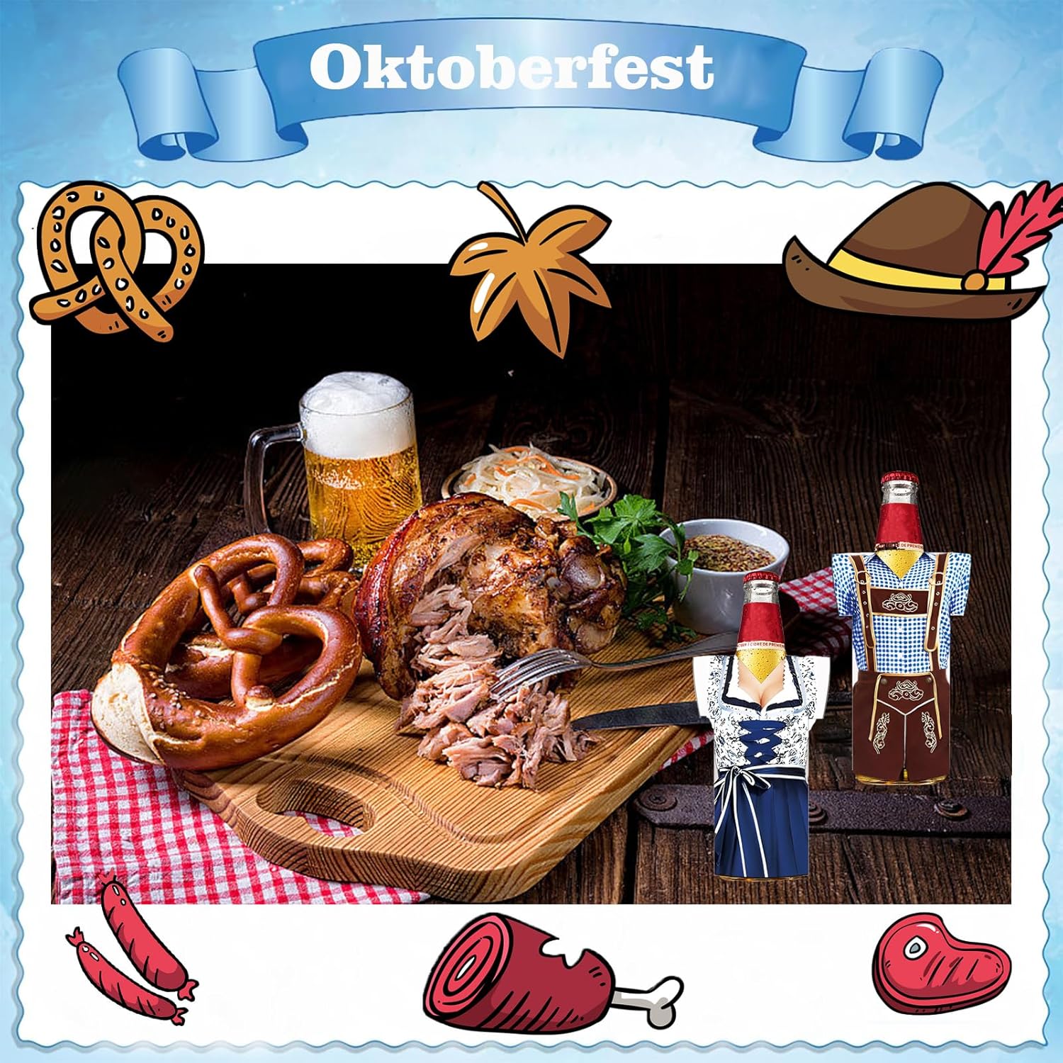 Bottle Cooler Set Neoprene Oktoberfest Dirndl Lederhosen 6 Pieces