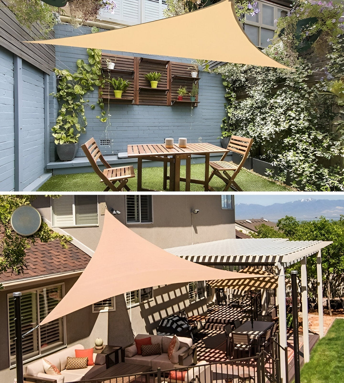 Triangular shade sail with UV protection for gardens and patios