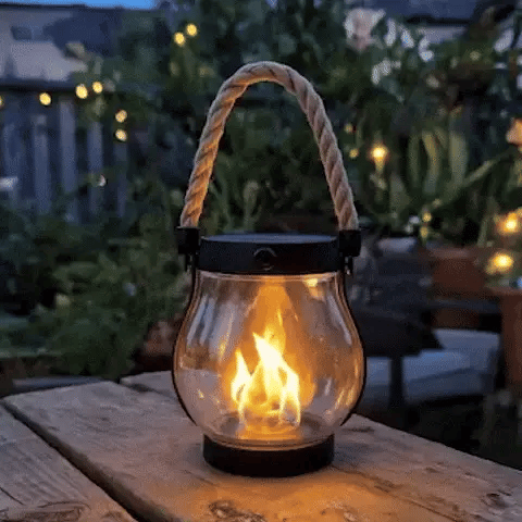 Solar Laterne mit Flammeneffekt für Garten und Terrasse