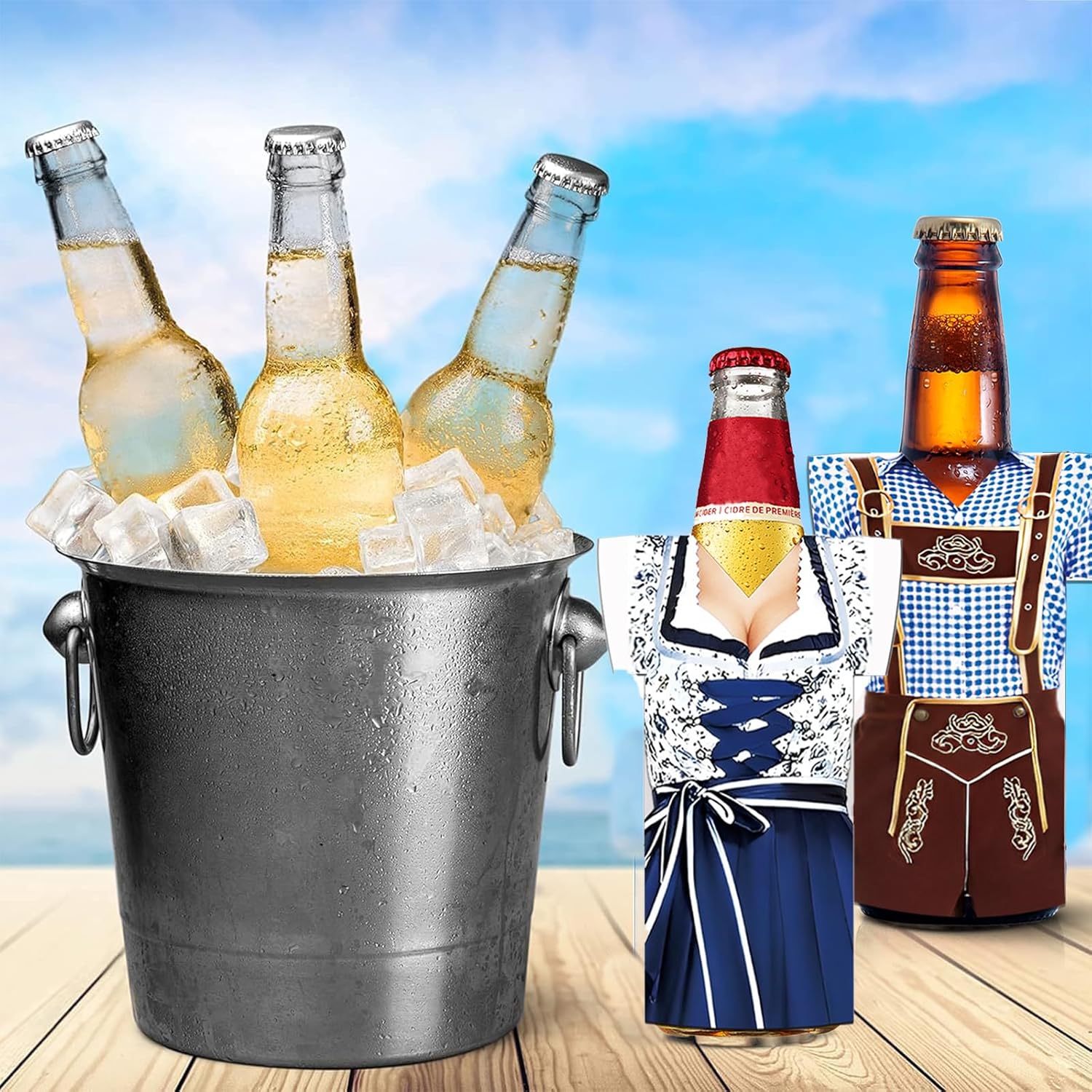 Bottle Cooler Set Neoprene Oktoberfest Dirndl Lederhosen 6 Pieces