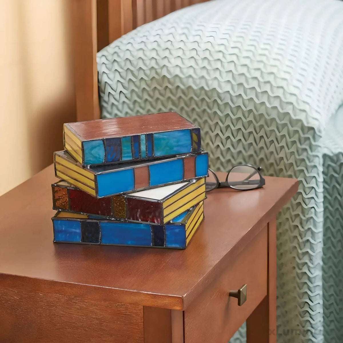 Tischlampe Bücher-Design Glas – Warme Stimmungsbeleuchtung