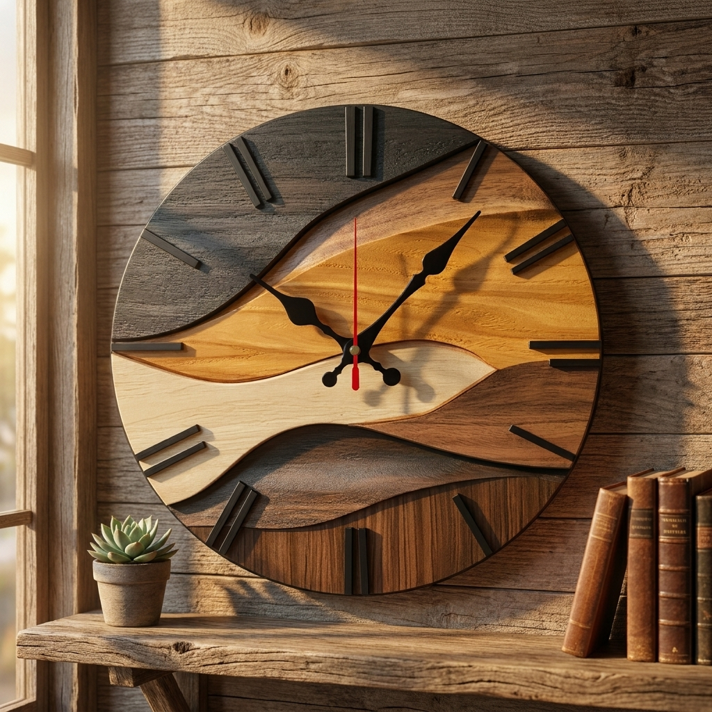 Round wall clock with a silent movement and Scandinavian design