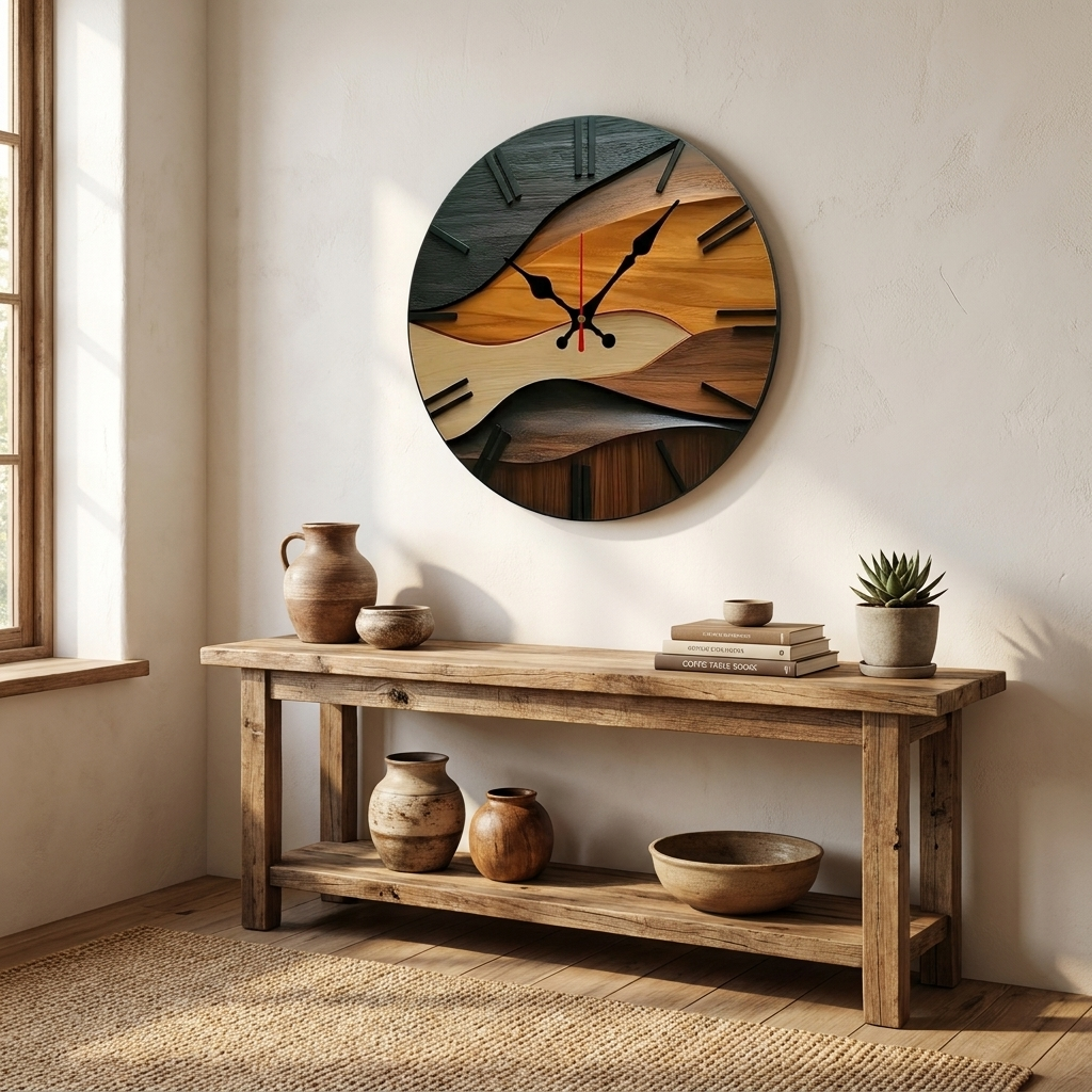Round wall clock with a silent movement and Scandinavian design