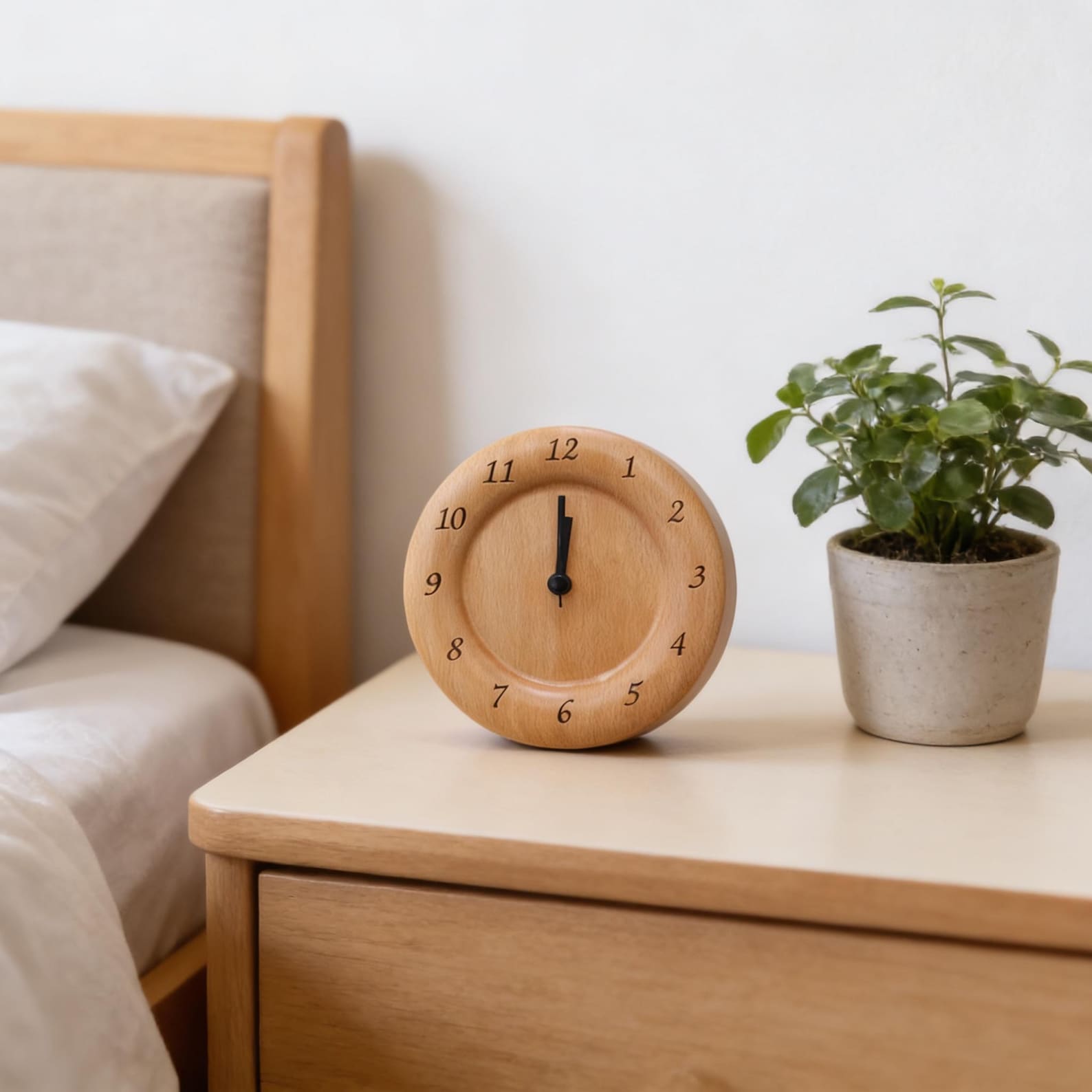 Analoger Wecker aus Buchenholz – geräuschlos mit Snooze-Funktion