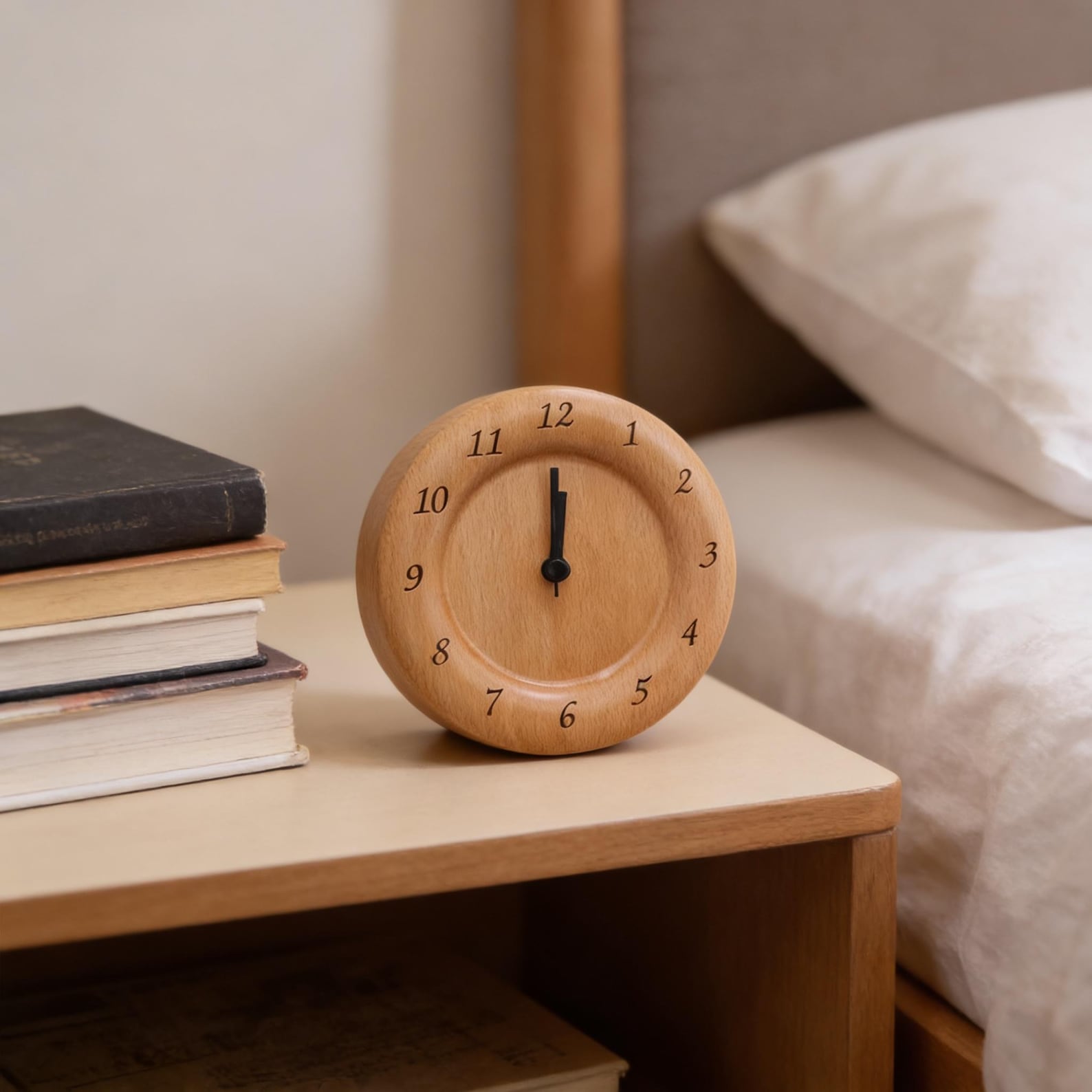 Analoger Wecker aus Buchenholz – geräuschlos mit Snooze-Funktion