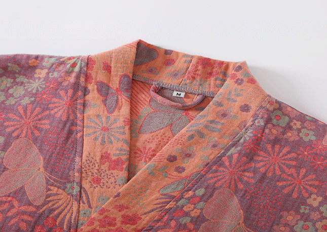 Women's kimono bathrobe – botanical pattern in organic cotton