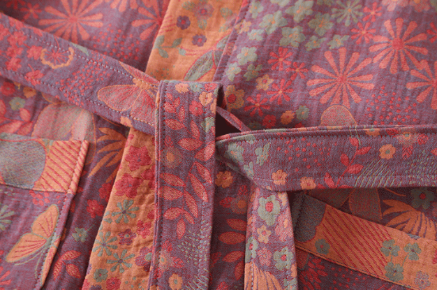 Women's kimono bathrobe – botanical pattern in organic cotton