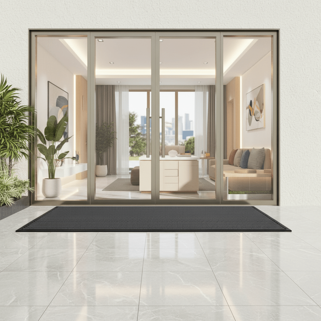 Dirt-trapping mat with non-slip backing for the entryway