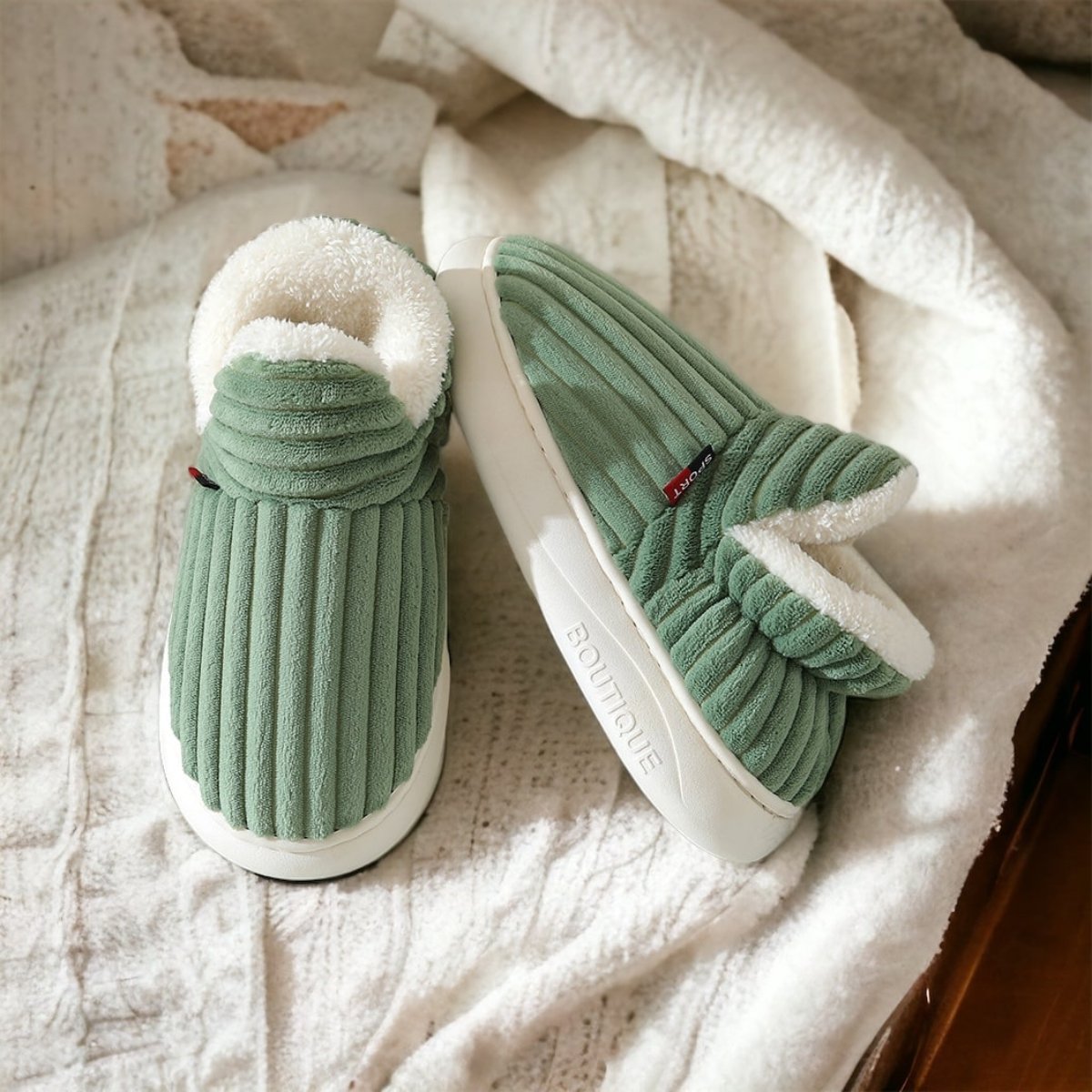Warm winter slippers with fleece lining and non-slip sole