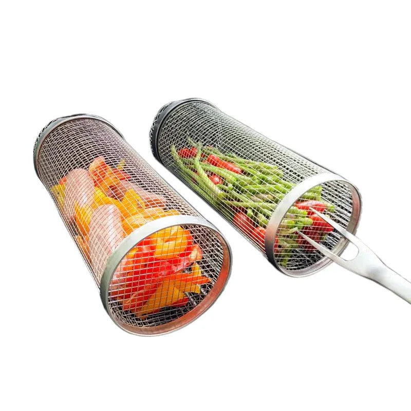 Stainless steel tubular grill basket - grill vegetables and meat evenly