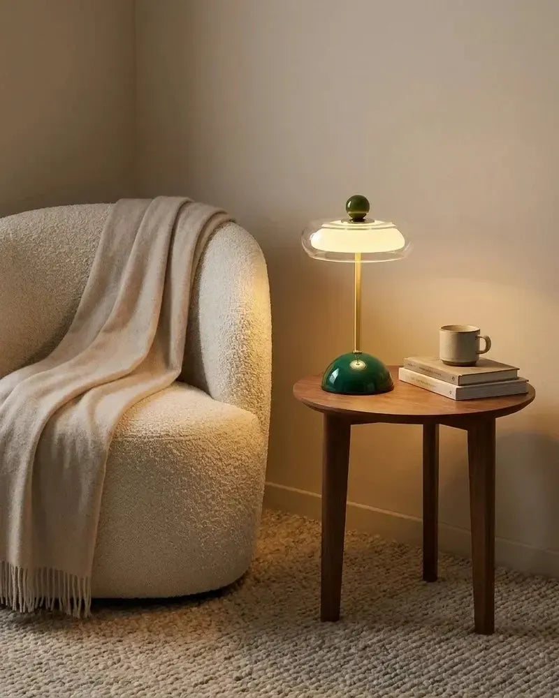 Rechargeable glass table lamp with dimmer – retro design, USB-C