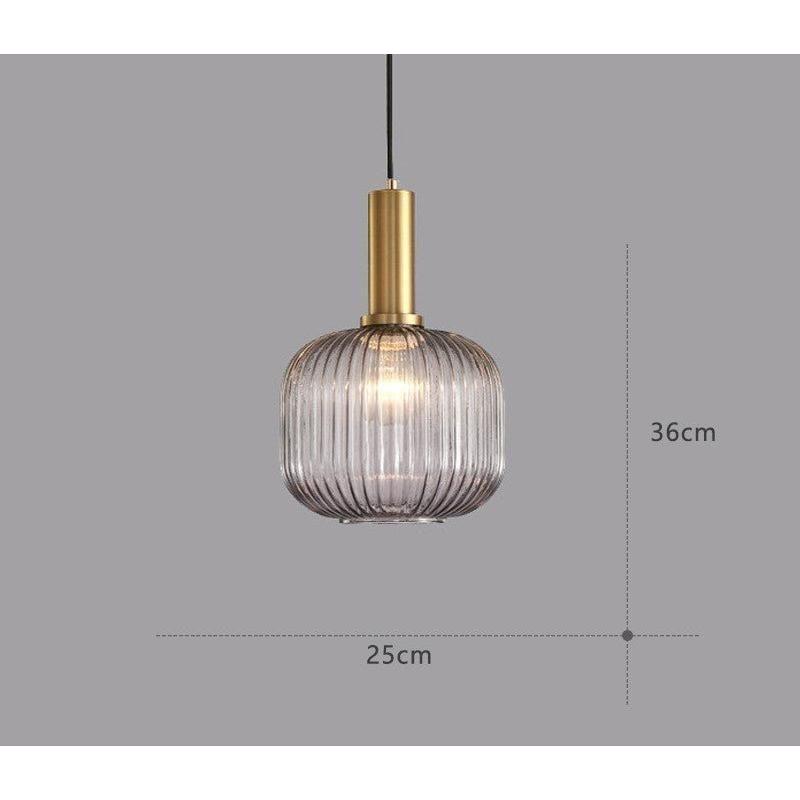 Vintage ribbed glass pendant light - pendant lamp with gold E27 fitting