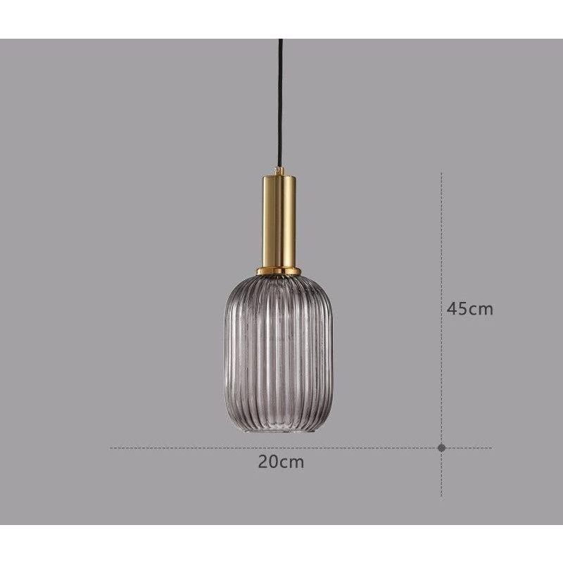 Vintage ribbed glass pendant light - pendant lamp with gold E27 fitting