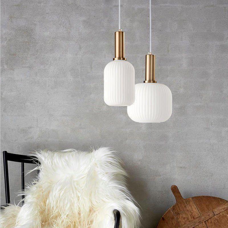 Vintage ribbed glass pendant light - pendant lamp with gold E27 fitting