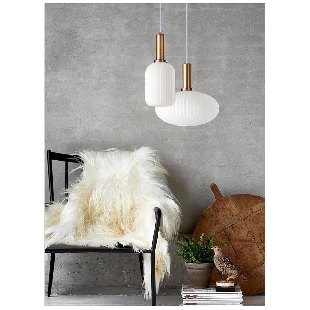 Vintage ribbed glass pendant light - pendant lamp with gold E27 fitting