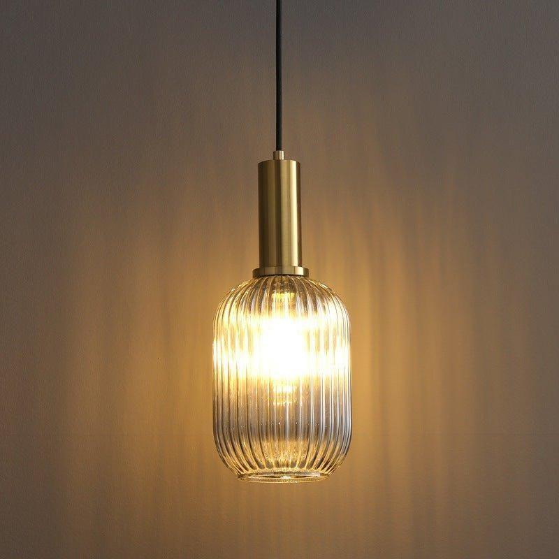Vintage ribbed glass pendant light - pendant lamp with gold E27 fitting