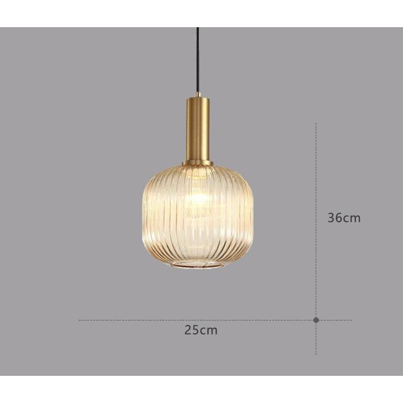 Vintage ribbed glass pendant light - pendant lamp with gold E27 fitting
