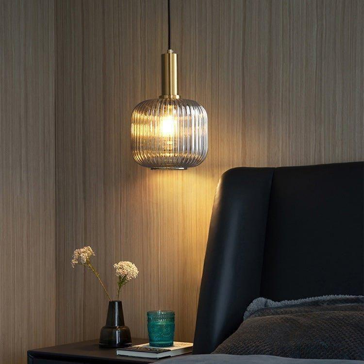 Vintage ribbed glass pendant light - pendant lamp with gold E27 fitting