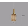 Vintage ribbed glass pendant light - pendant lamp with gold E27 fitting