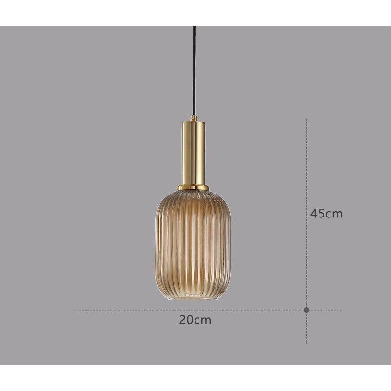 Vintage ribbed glass pendant light - pendant lamp with gold E27 fitting