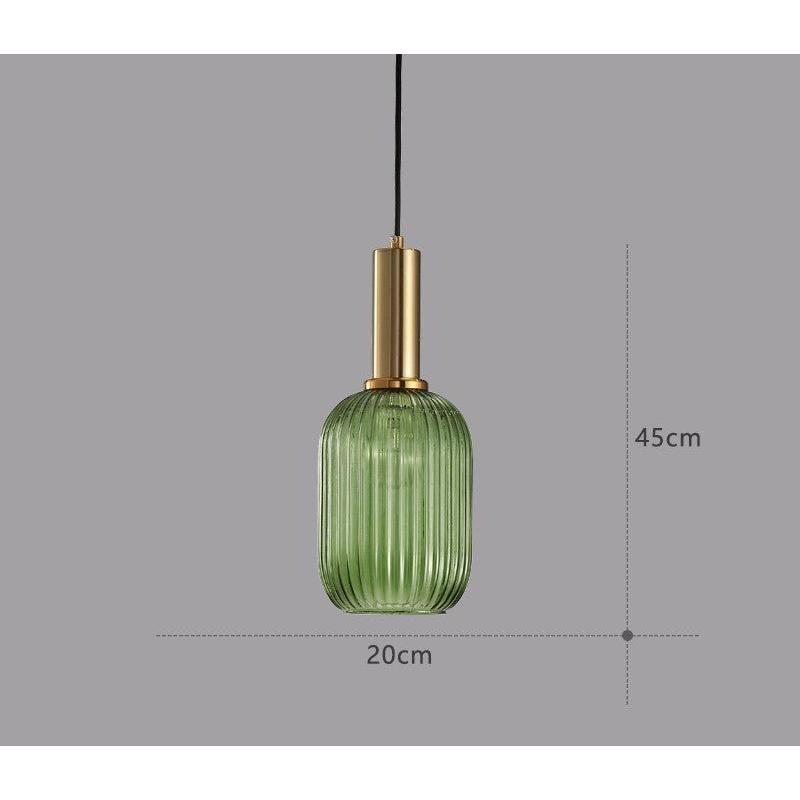 Vintage ribbed glass pendant light - pendant lamp with gold E27 fitting