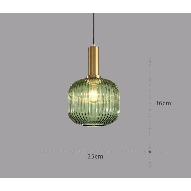 Vintage ribbed glass pendant light - pendant lamp with gold E27 fitting