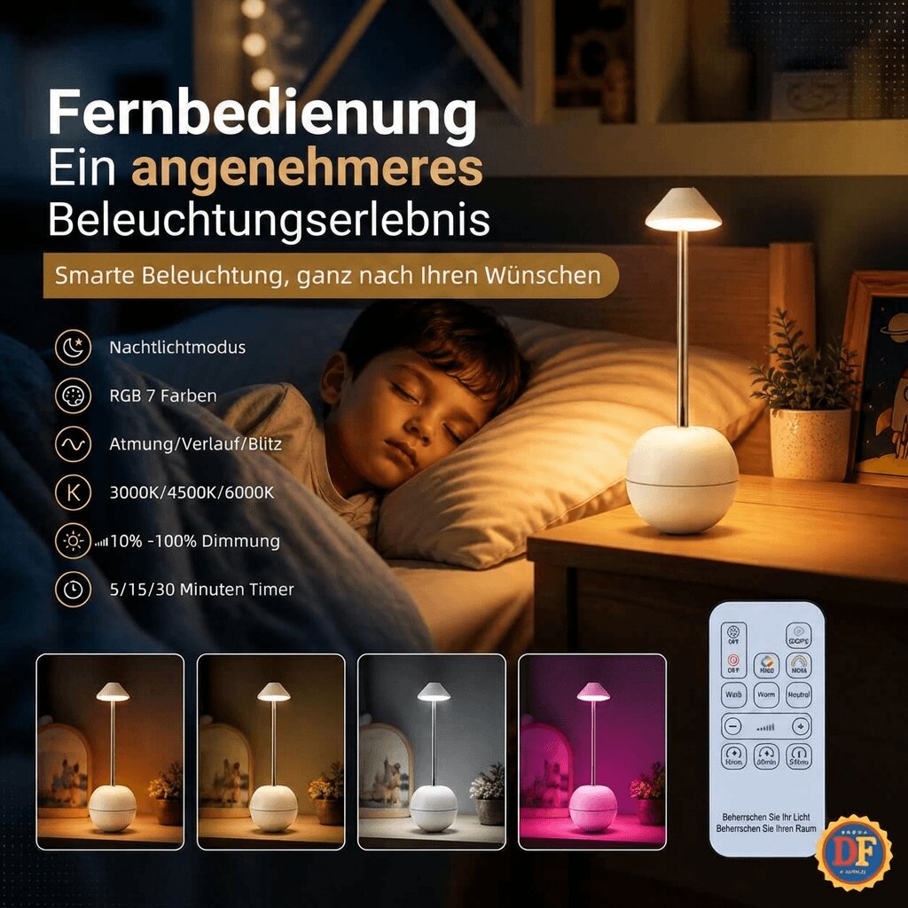 LED bedside lamp with remote control and USB port