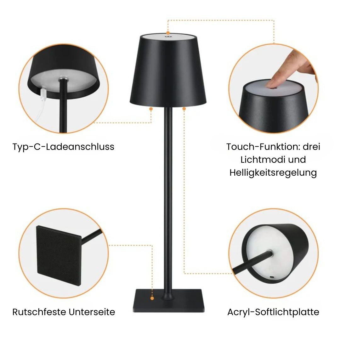 Kabellose LED-Tischlampe mit Touch-Dimmer und USB-C Akku