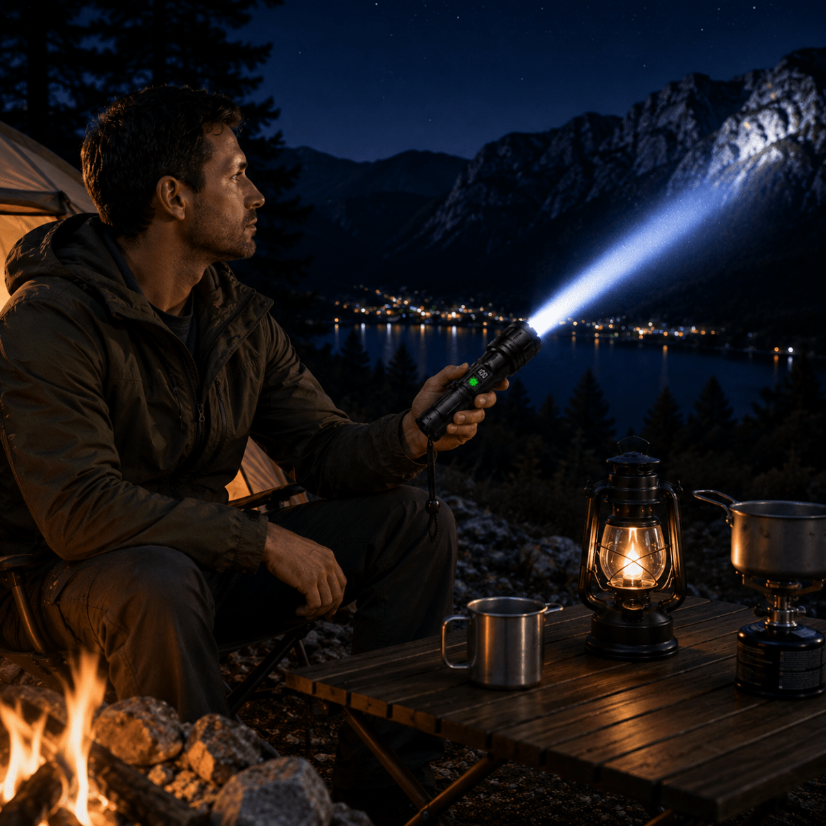 Taschenlampe mit Digitalanzeige für Camping und Outdoor
