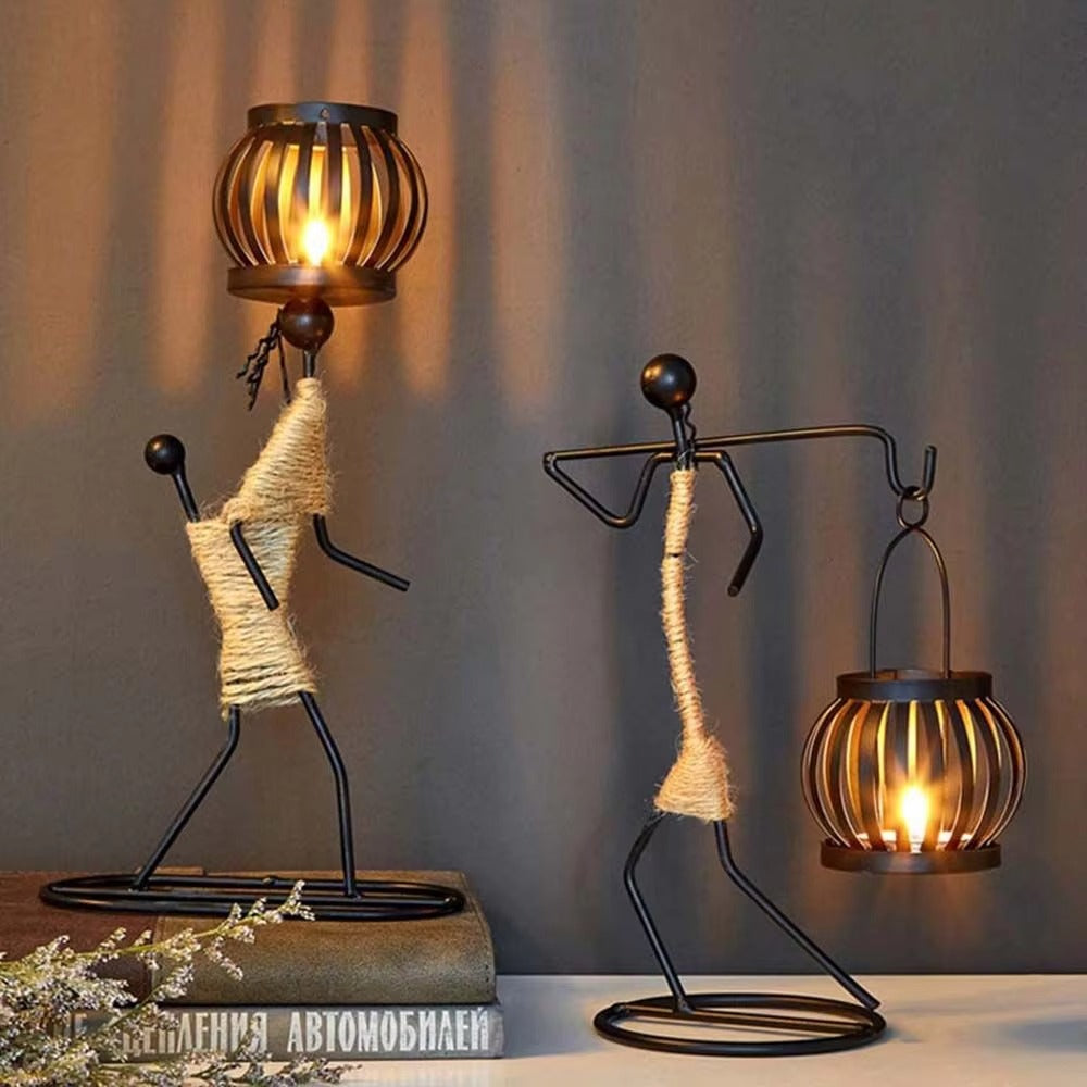 Kerzenhalter mit Metallfigur im Vintage-Stil – dekorative Laterne für Zuhause