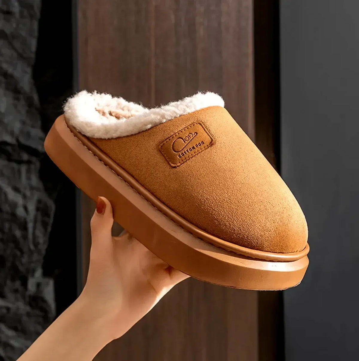 Women's sheepskin slippers with memory foam footbed and non-slip sole