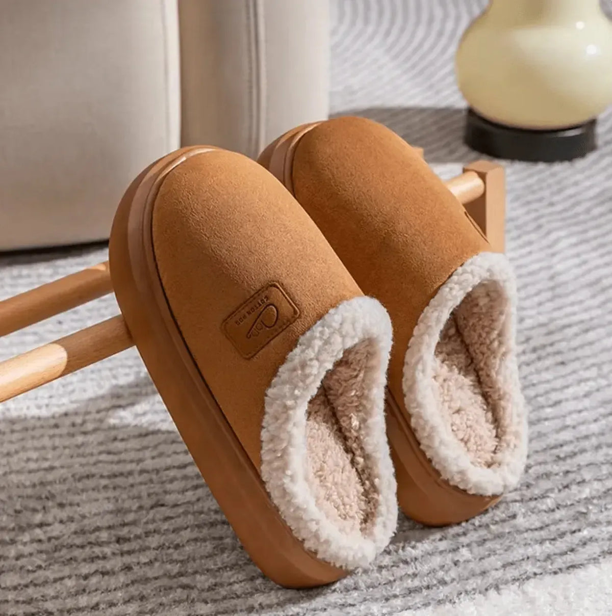 Women's sheepskin slippers with memory foam footbed and non-slip sole
