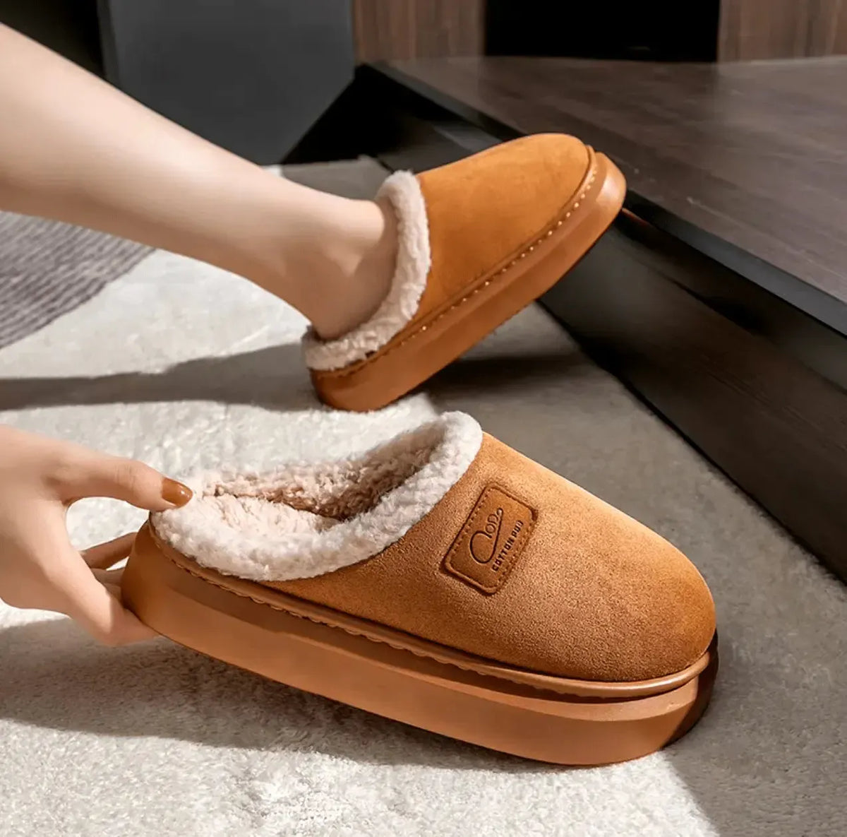Women's sheepskin slippers with memory foam footbed and non-slip sole