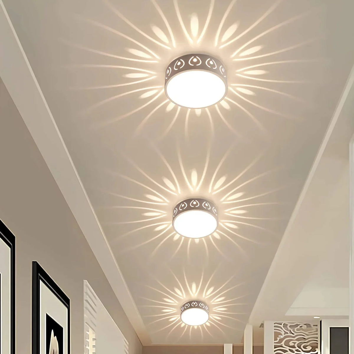 LED crystal acrylic ceiling light with a decorative light pattern